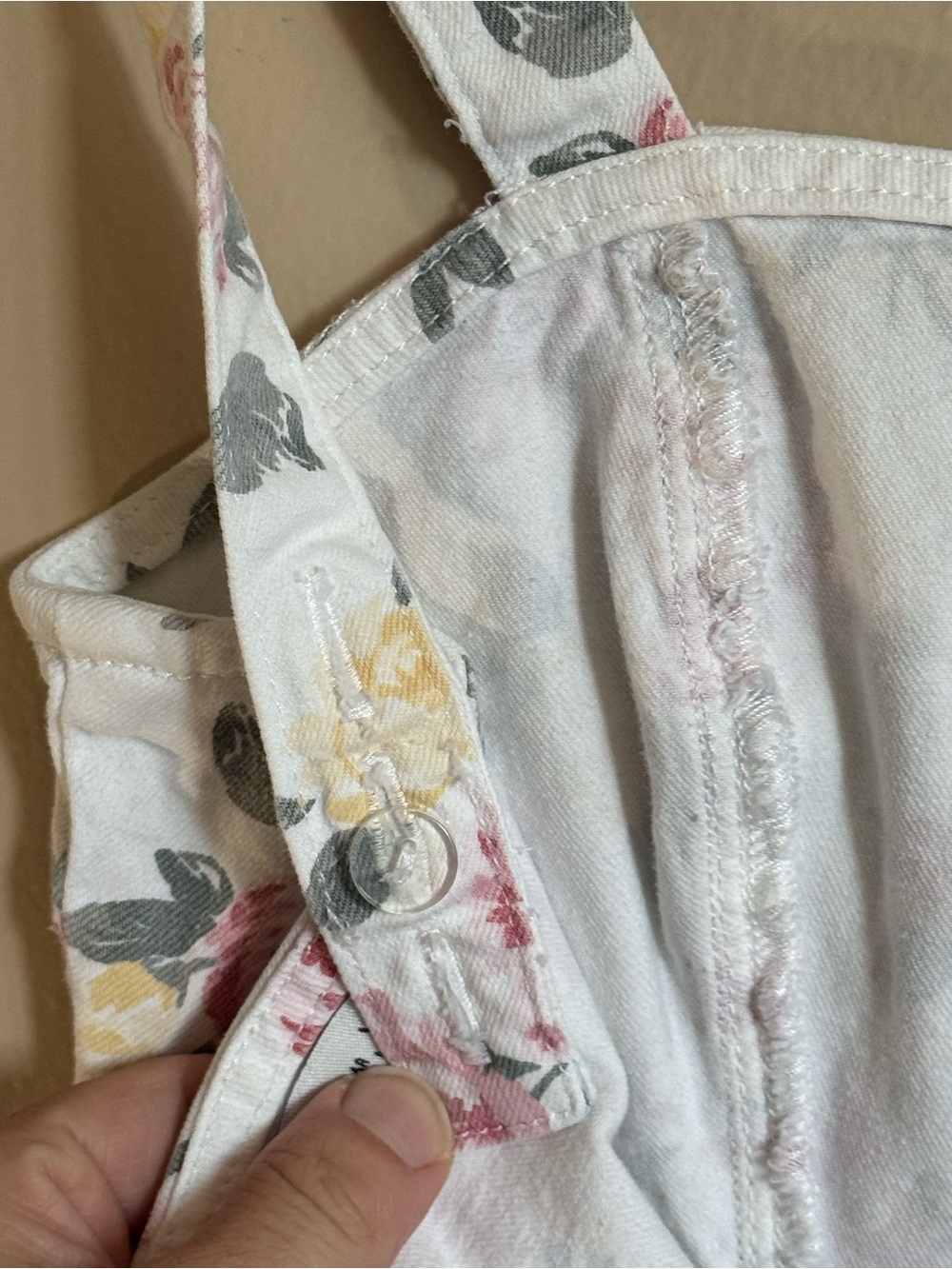 Hollister Floral Denim Mini Dress White Pink Rose Print XS - Picture 5 of 8
